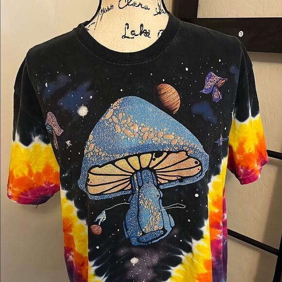 Liquid Blue Multi Color Mushroom Bohemian Tie-Dye Shirt Festival Concert - Picture 2 of 7